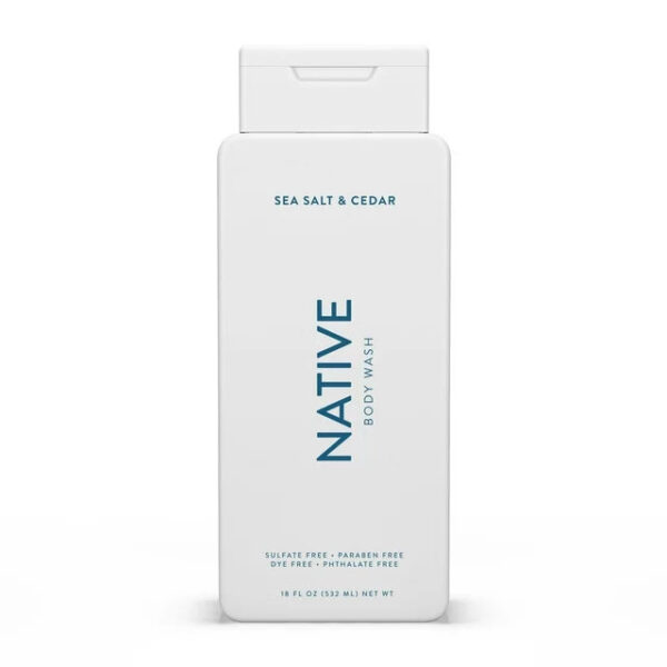 Native Body Wash, Sea Salt & Cedar, Sulfate Free, Paraben Free, for Men and Women, 18